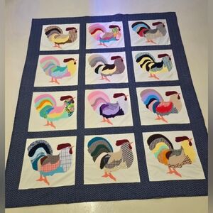 Unique Vintage Handmade Chicken Quilt Blanket